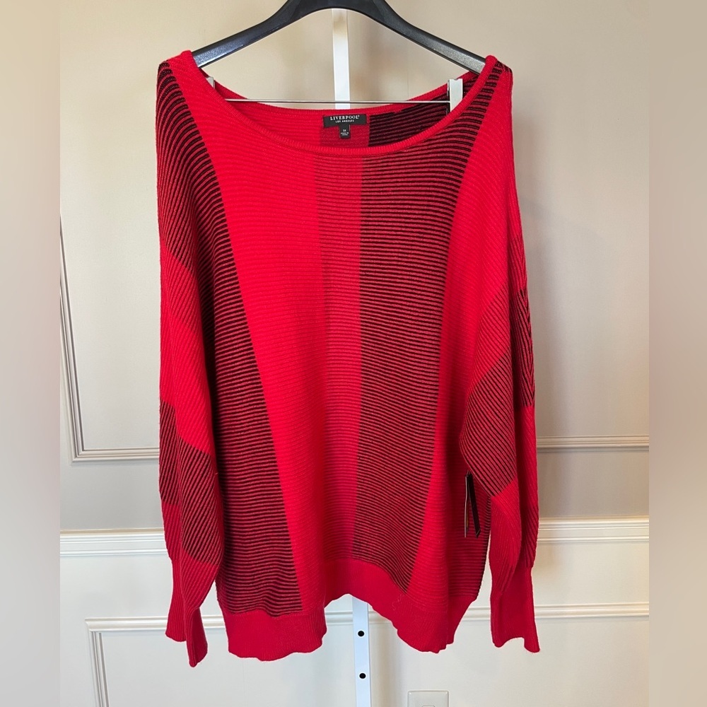 Liverpool NWT 3X Tango Red Multi Tunic Wide Neck Long Length Black Plaid $98